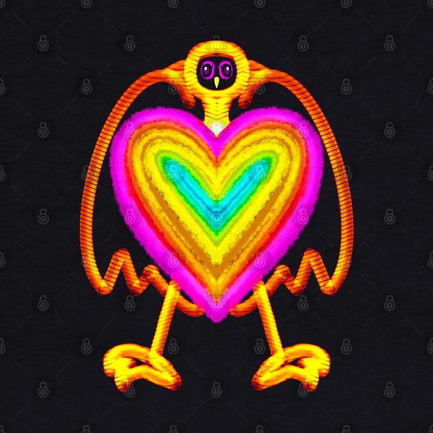 A rainbow heart is in the middle of the bird's body by Chom Art Studio